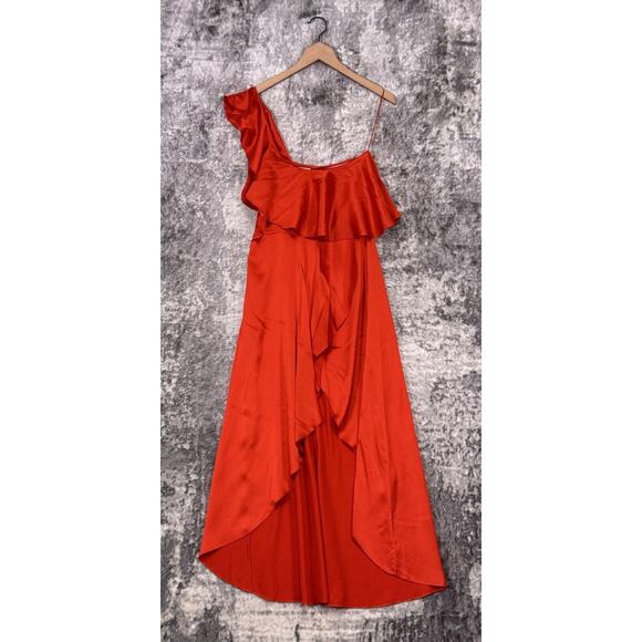 Alexis Dress Small Womens Austyn Red Silk One Shoulder Ruffle High Low Hem Maxi - Picture 1 of 8